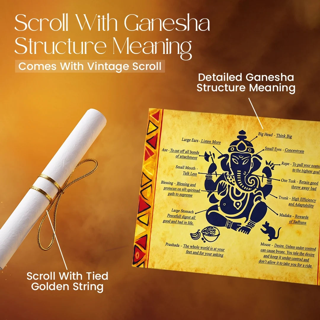 NAMAH: Lord Ganesha Feather Fountain Pen With Gold Plated Pen Stand & 2 Ink Gift Set