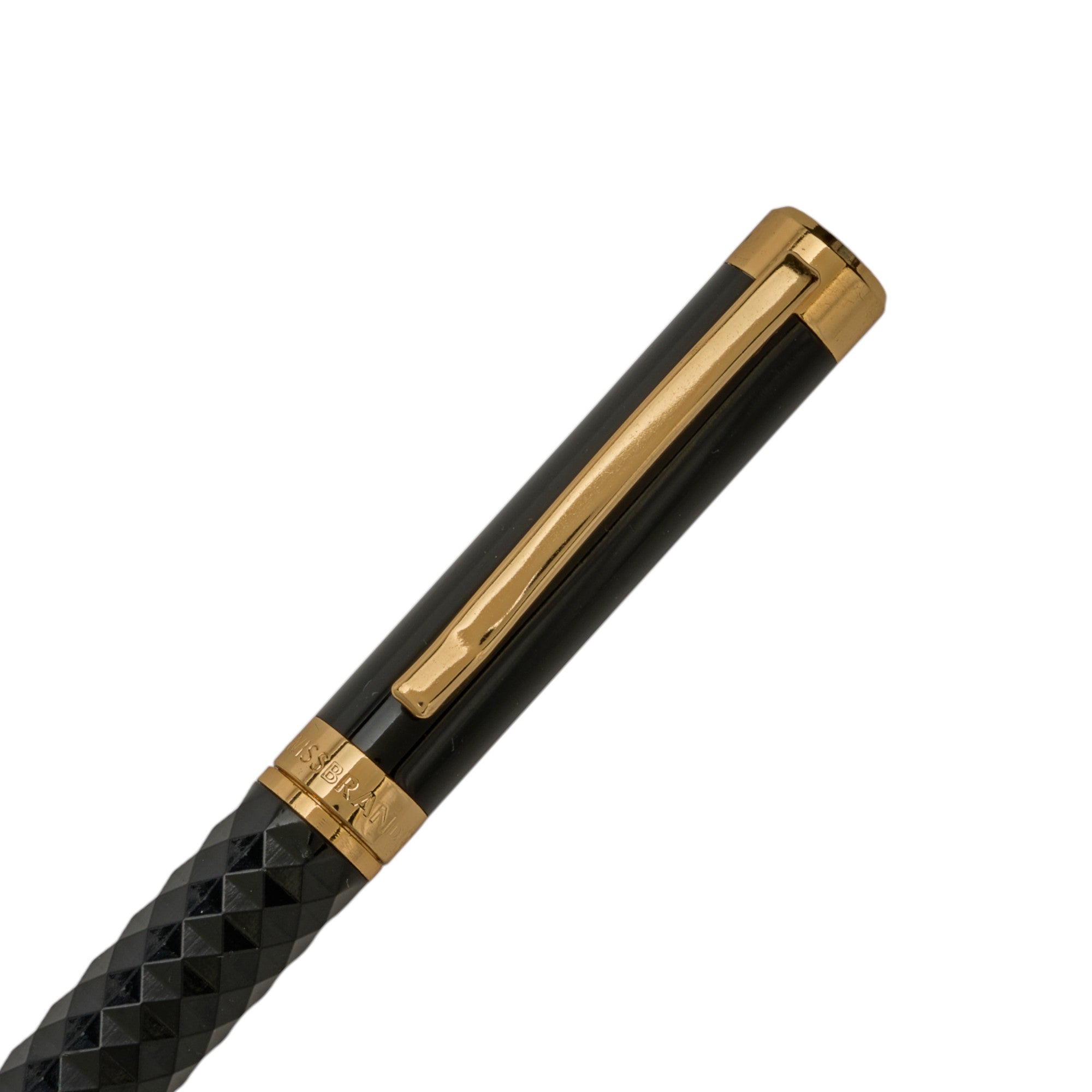 SWISSBRAND Luxe 2513 Black gloss finish Premium composite diamond-shape Ballpoint Pen with gold trim