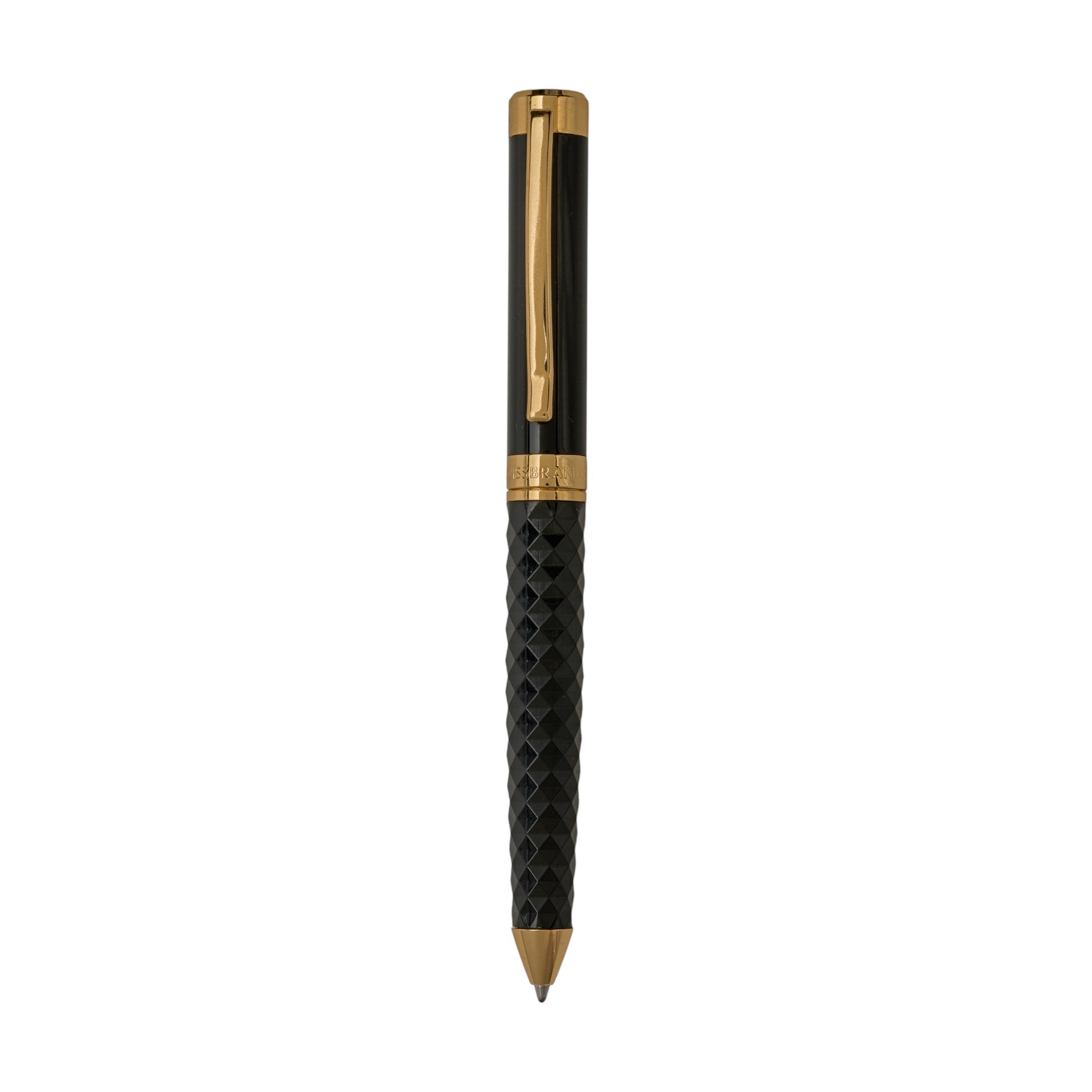 SWISSBRAND Luxe 2513 Black gloss finish Premium composite diamond-shape Ballpoint Pen with gold trim