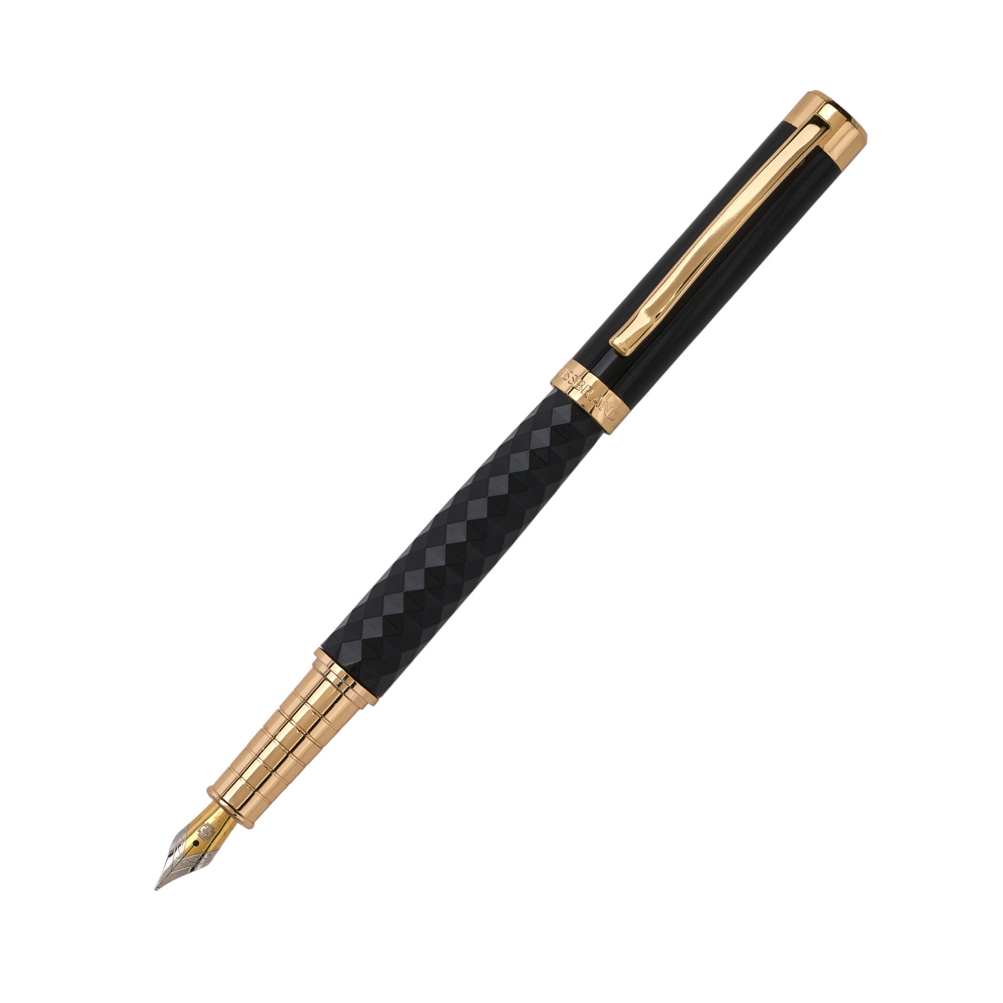 SWISSBRAND Luxe 2513 Black gloss finish Premium composite diamond-shape Fountain Pen with gold trim