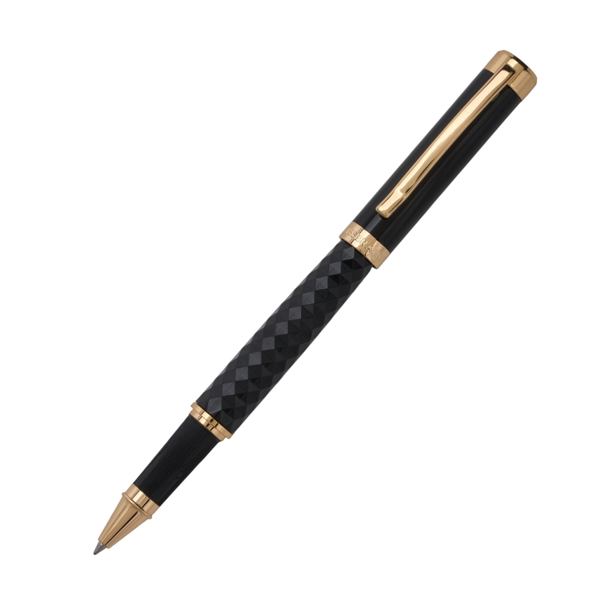 SWISSBRAND Luxe 2513 Black gloss finish Premium composite diamond-shape Rollerball Pen with gold trim