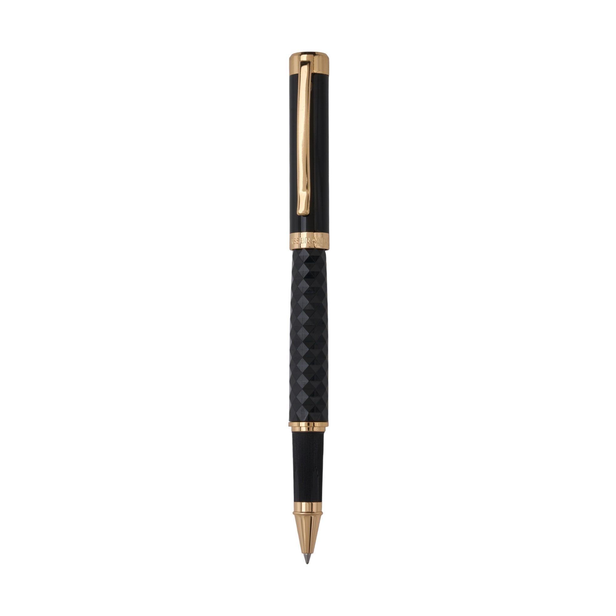 SWISSBRAND Luxe 2513 Black gloss finish Premium composite diamond-shape Rollerball Pen with gold trim