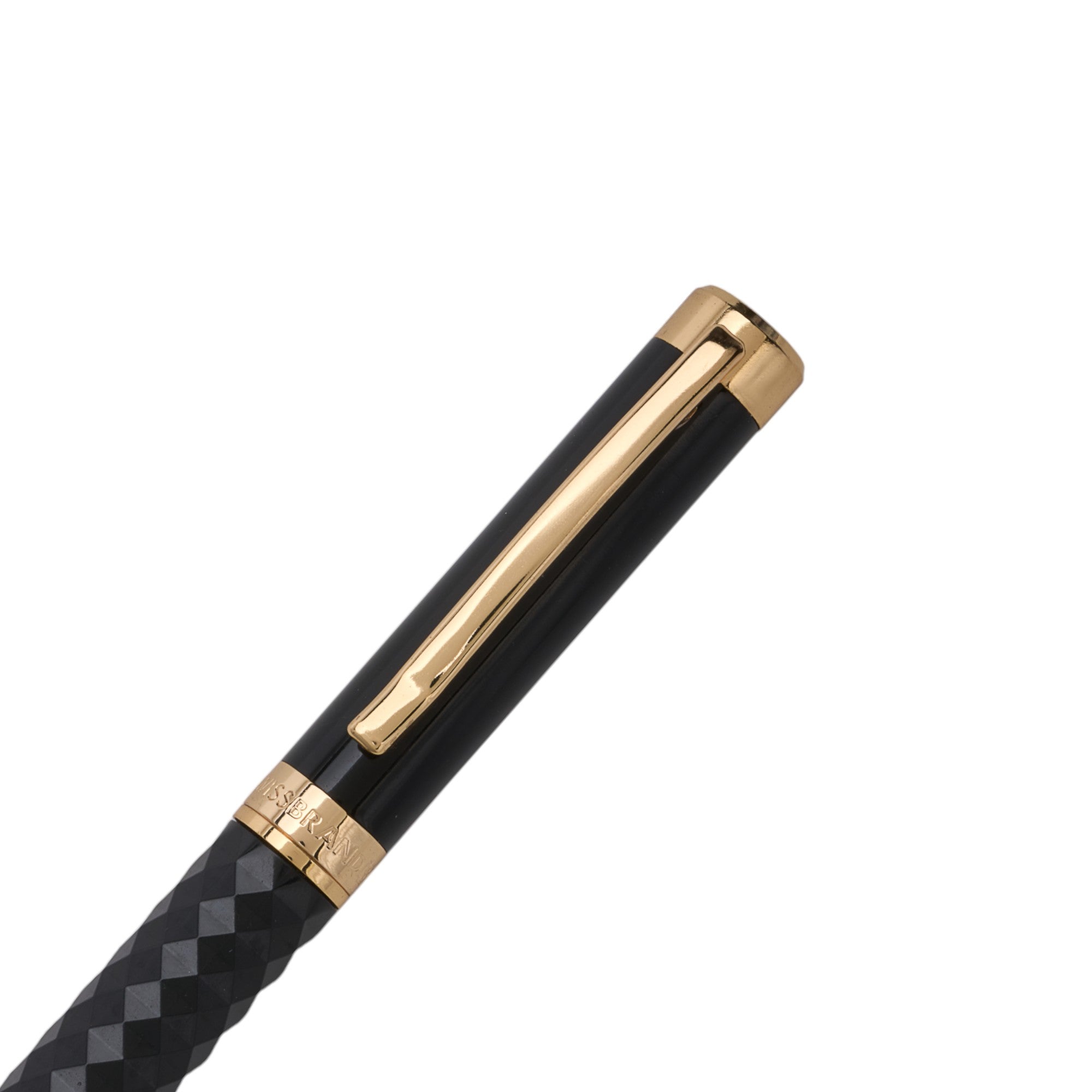 SWISSBRAND Luxe 2513 Black gloss finish Premium composite diamond-shape Rollerball Pen with gold trim