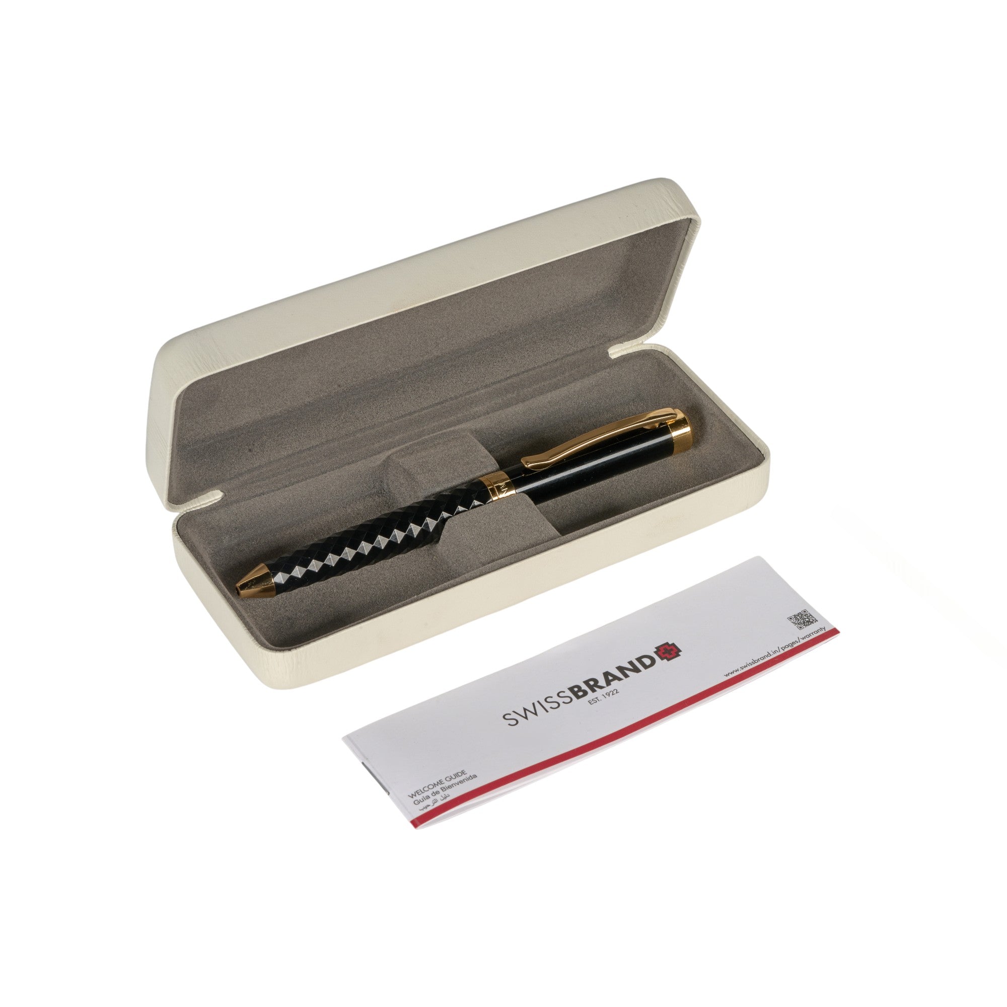 SWISSBRAND Luxe 2513 Black gloss finish Premium composite diamond-shape Ballpoint Pen with gold trim