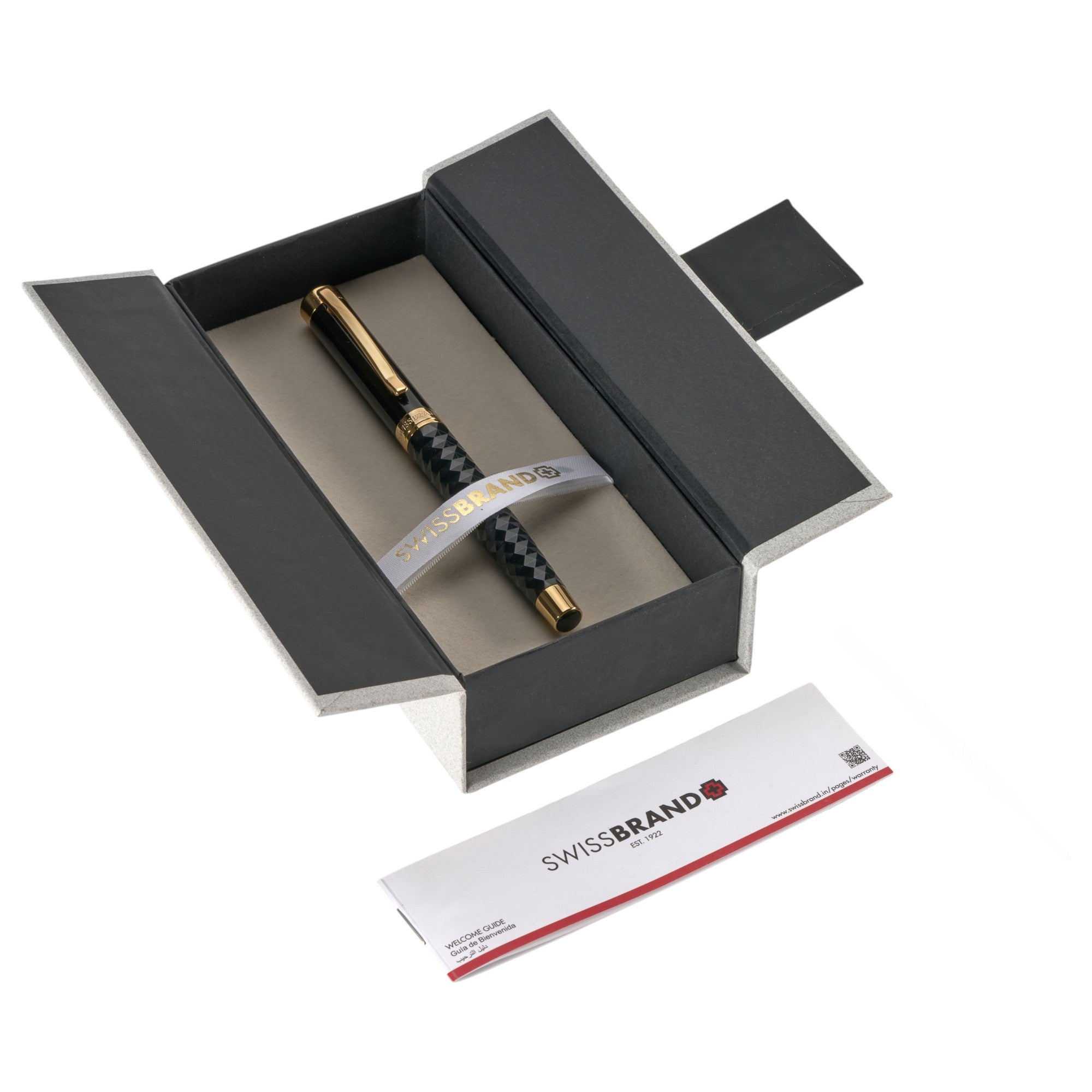 SWISSBRAND Luxe 2513 Black gloss finish Premium composite diamond-shape Rollerball Pen with gold trim