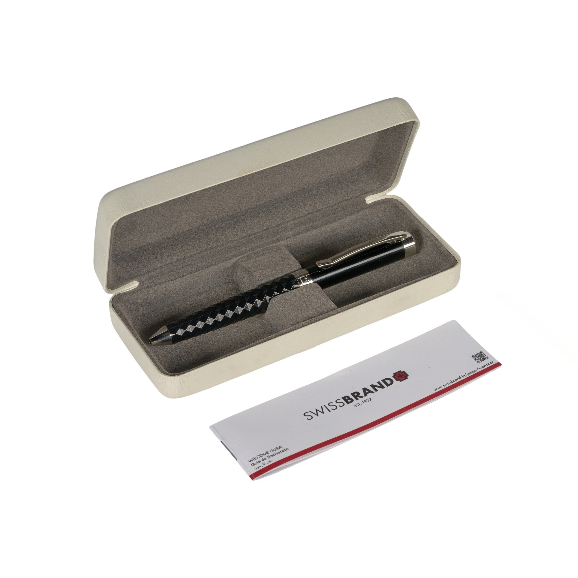 SWISSBRAND Luxe 2514 Black gloss finish Premium composite diamond-shape Ballpoint Pen with chrome trim