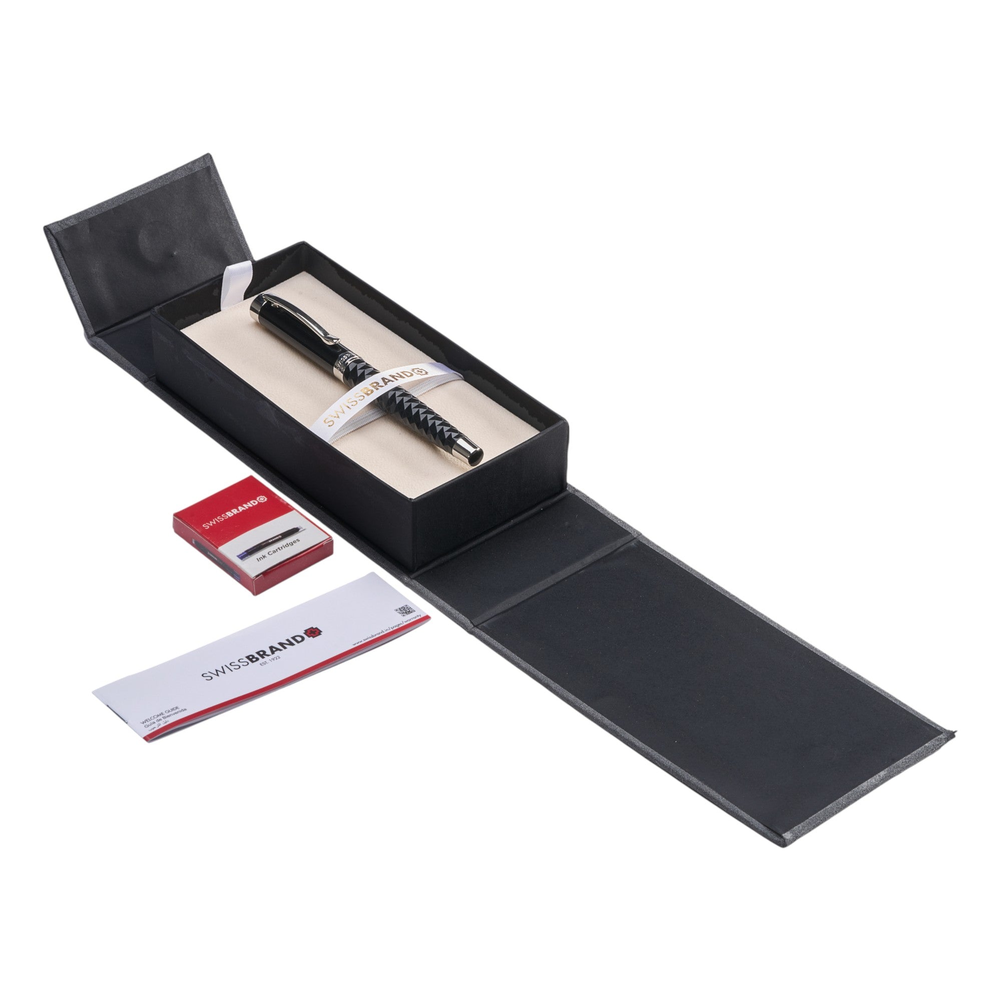 SWISSBRAND Luxe 2514 Black gloss finish Premium composite diamond-shape Fountain Pen with chrome trim