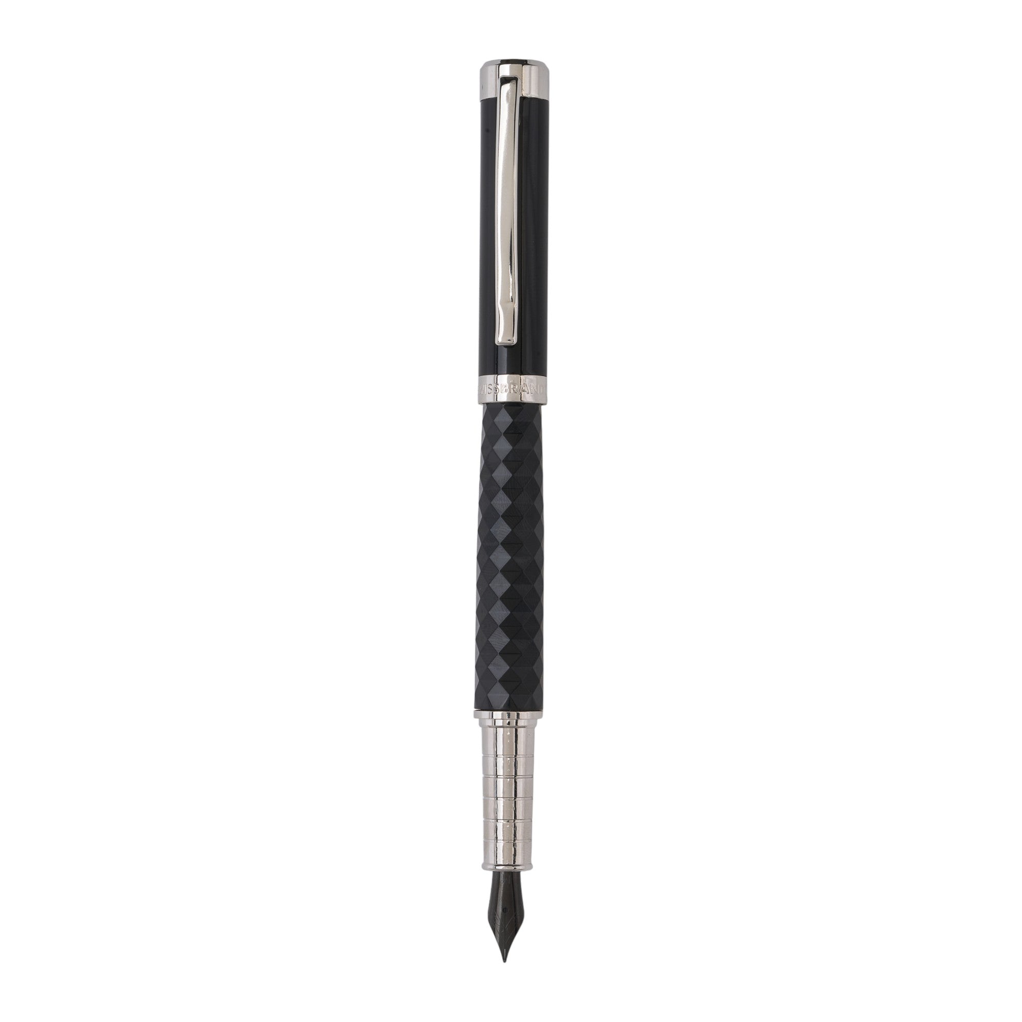 SWISSBRAND Luxe 2514 Black gloss finish Premium composite diamond-shape Fountain Pen with chrome trim