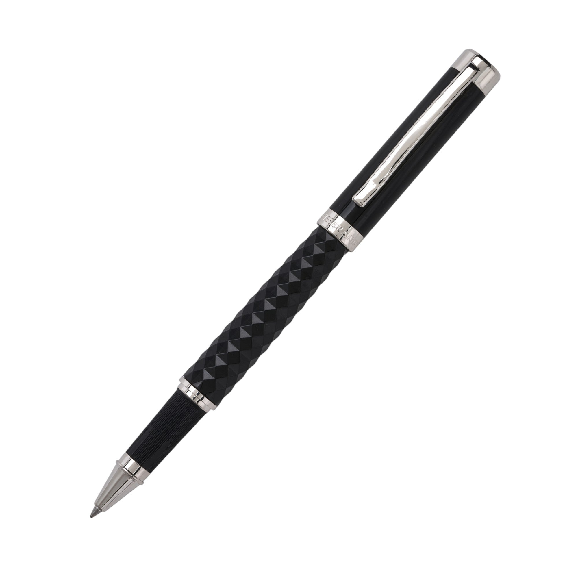 SWISSBRAND Luxe 2514 Black gloss finish Premium composite diamond-shape Rollerball Pen with chrome trim