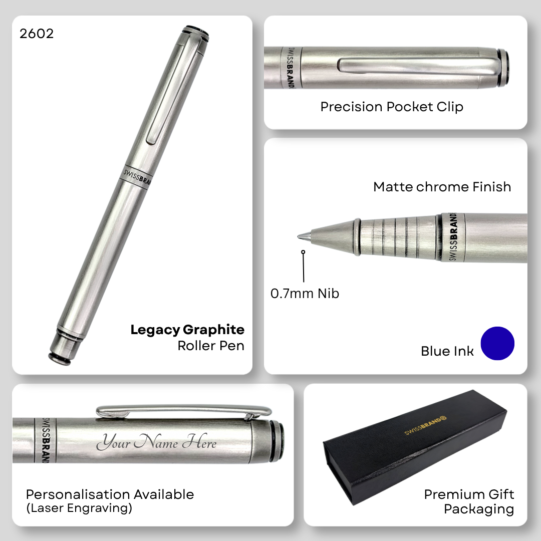 Legacy Graphite Matte Chrome Metal Rollerball Pen
