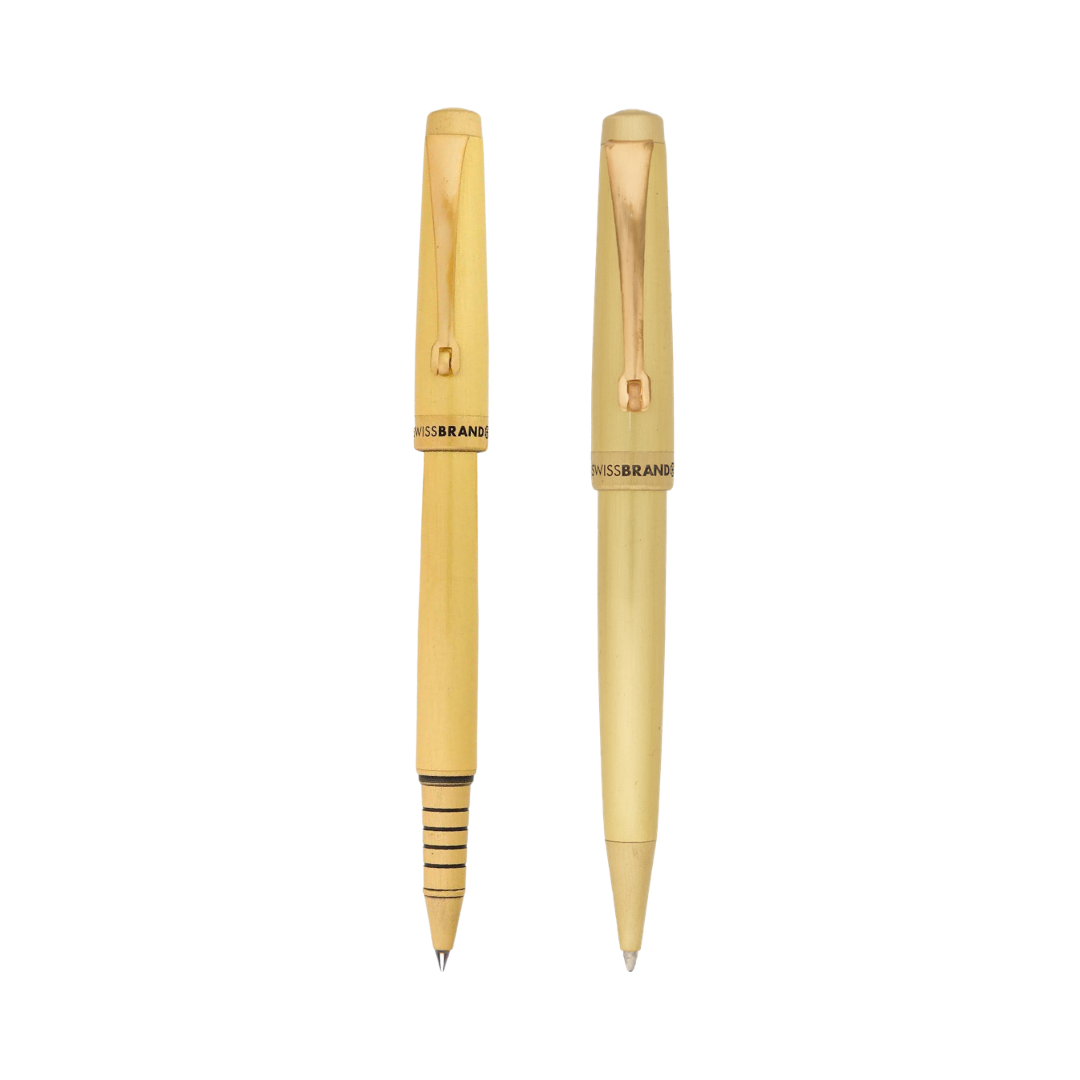 SWISSBRAND Echelon 2515 Matte gold Rollerball & Ballpoint Pen Set with gold trim