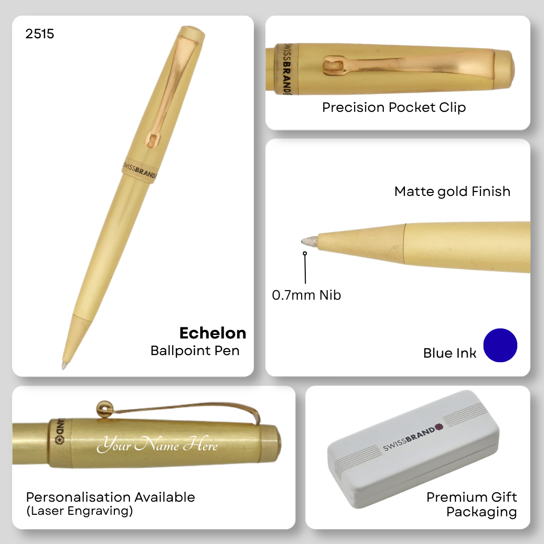 SWISSBRAND Echelon 2515 Matte gold Ballpoint Pen with gold trim