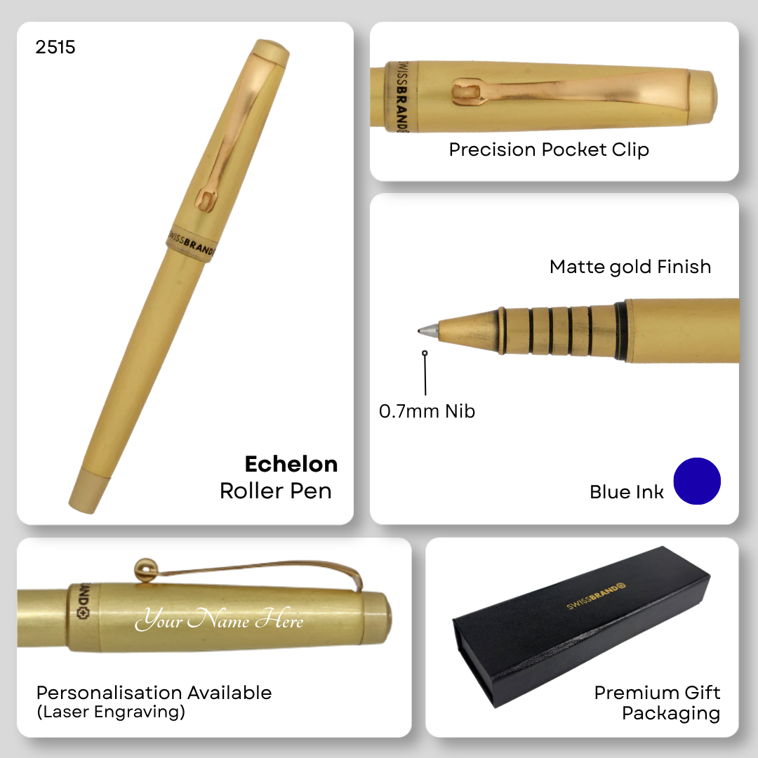 SWISSBRAND Echelon 2515 Matte gold Rollerball Pen with gold trim