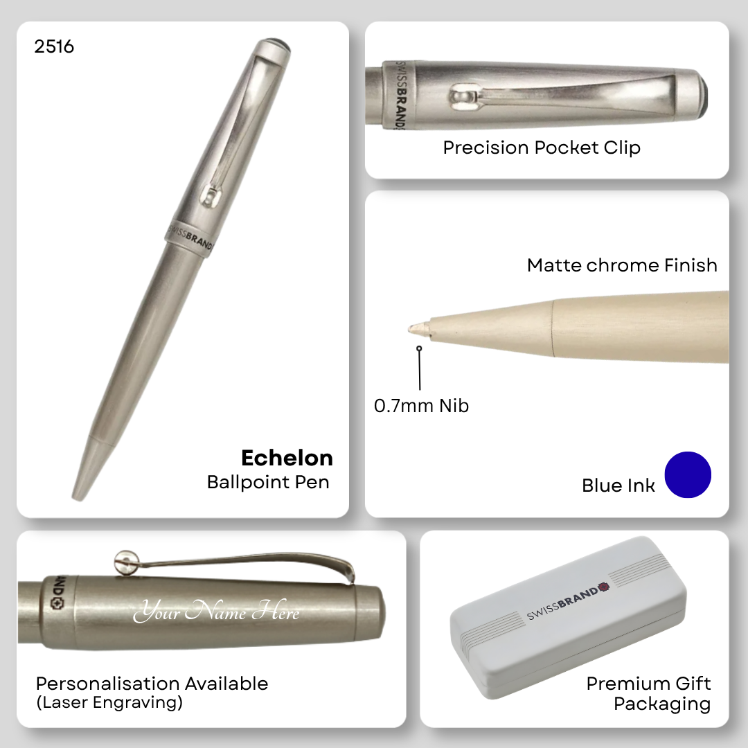 SWISSBRAND Echelon 2516 Matte chrome Ballpoint Pen with chrome trim