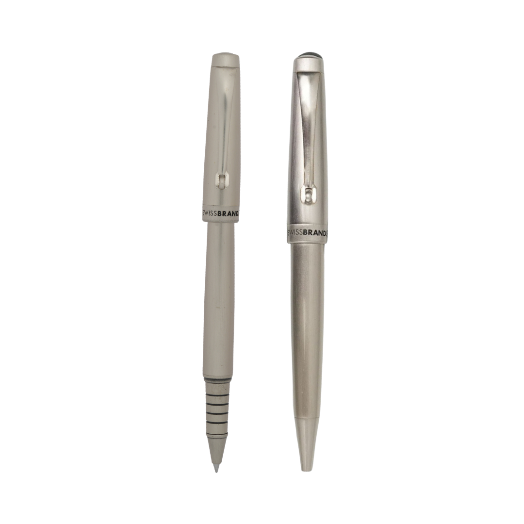 SWISSBRAND Echelon 2516 Matte chrome Rollerball & Ballpoint Pen with chrome trim