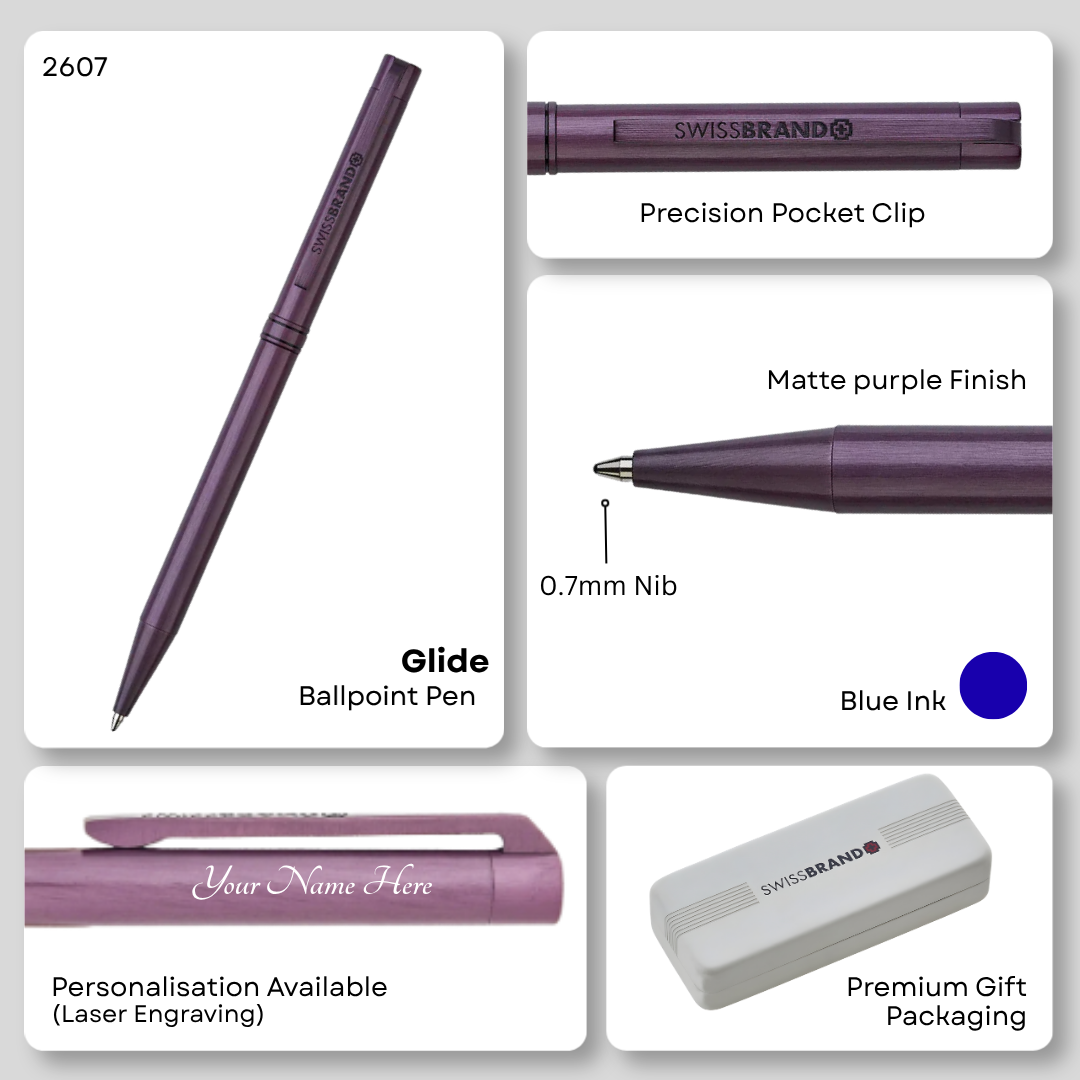 SWISSBRAND Glide 2607 Matte purple Ballpoint Pen with purple trim.