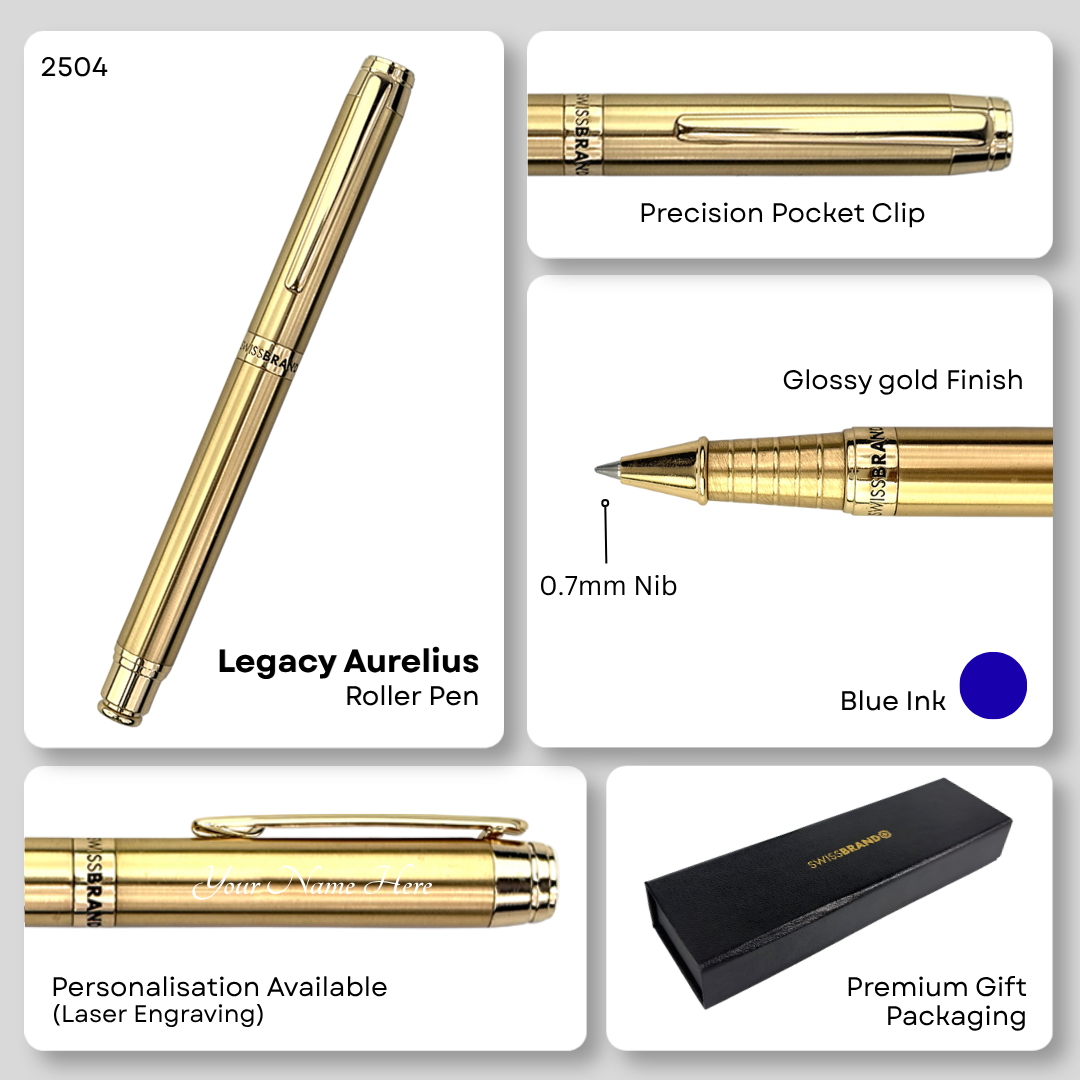 Legacy Aurelius Glossy Gold Metal Rollerball Pen