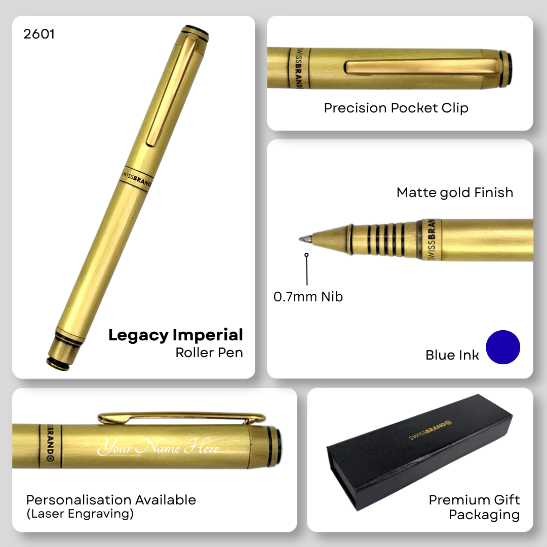 Legacy Imperial Matte Gold Metal Rollerball Pen