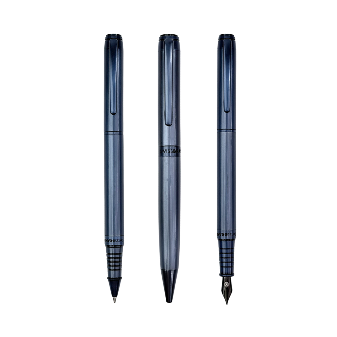 Legacy Azure Matte Blue Metal Rollerball, Ballpoint & Fountain Pen Set