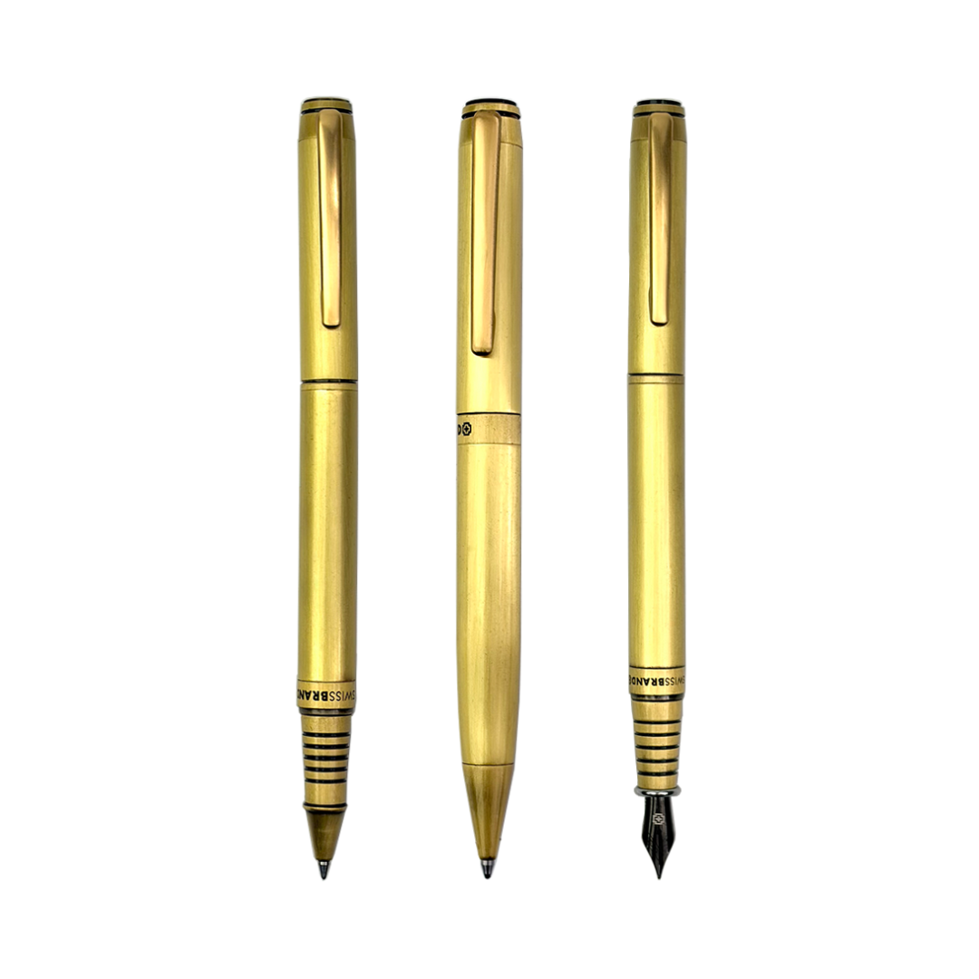 Legacy Imperial Matte Gold Metal Rollerball, Ballpoint & Fountain Pen Set