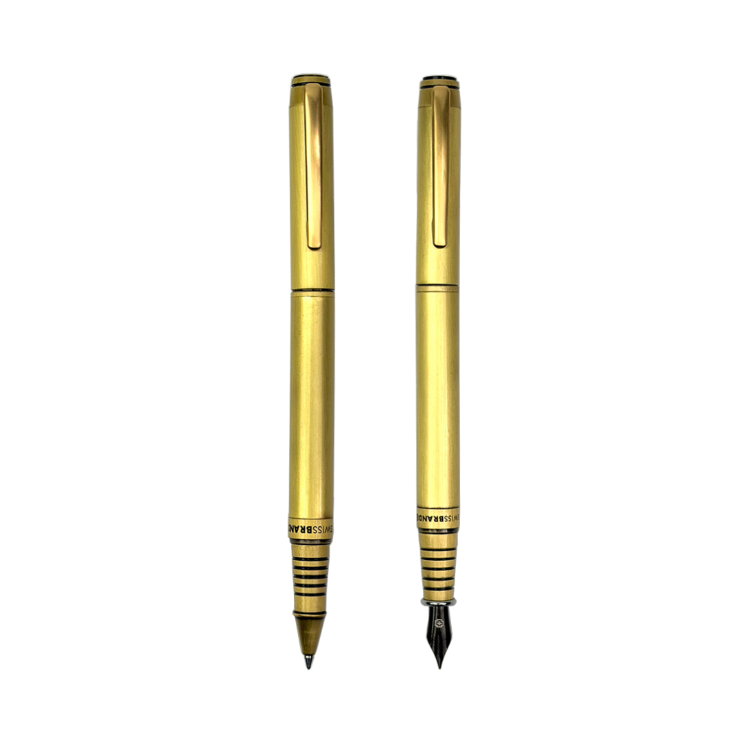 Legacy Imperial Matte Gold Metal Rollerball & Fountain Pen Set