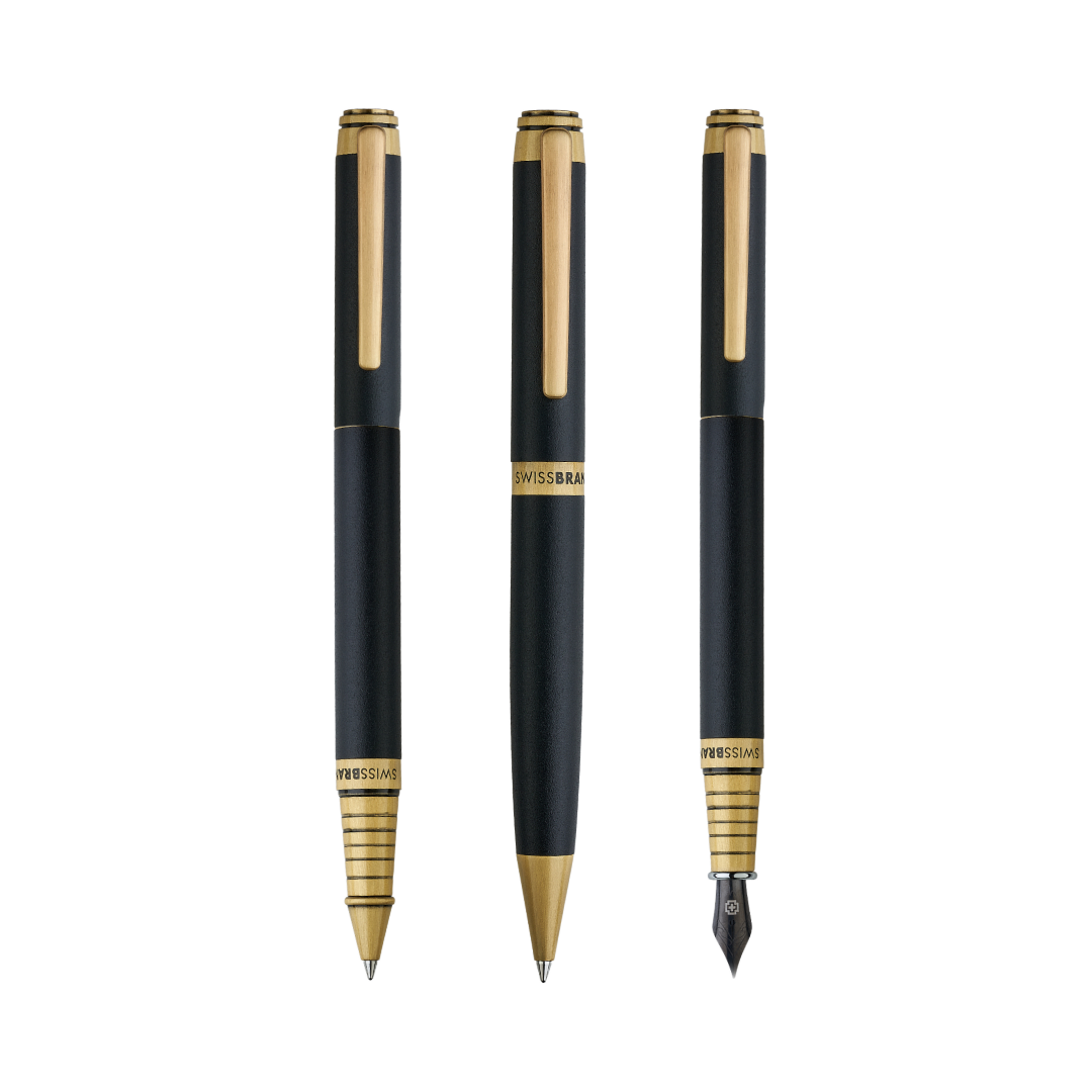 Legacy Noir Matte Black Metal Rollerball, Ballpoint & Fountain Pen Set