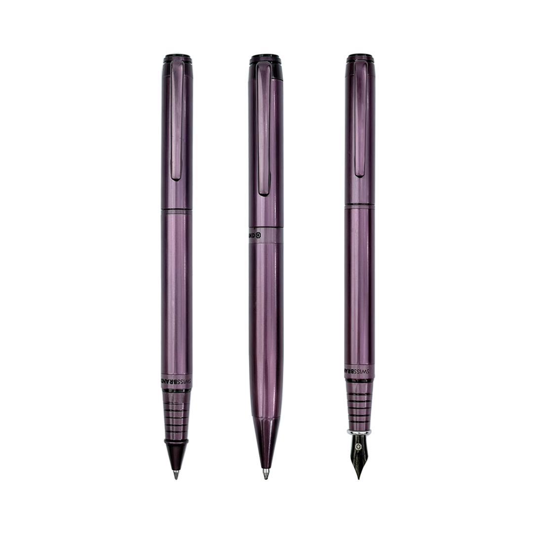 Legacy Regalia Matte Purple Metal Rollerball, Ballpoint & Fountain Pen Set