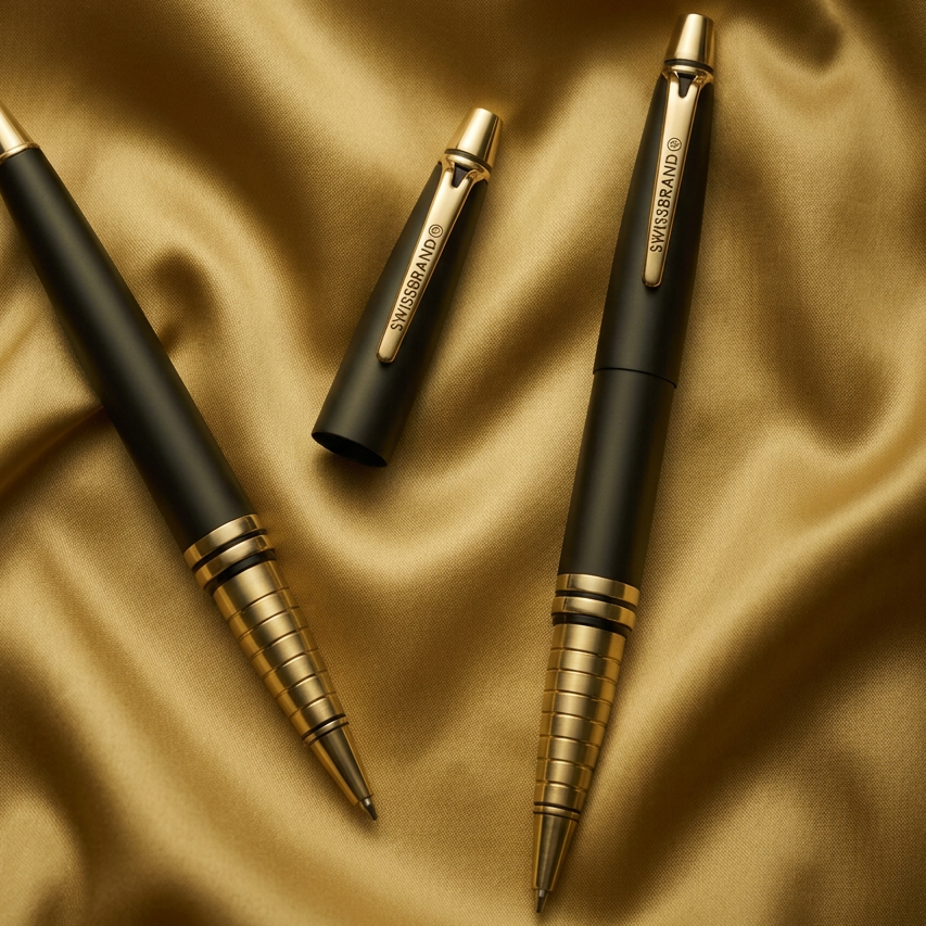 SWISSBRAND Vivid 2533 Matte black gold Ballpoint Pen with gold trim