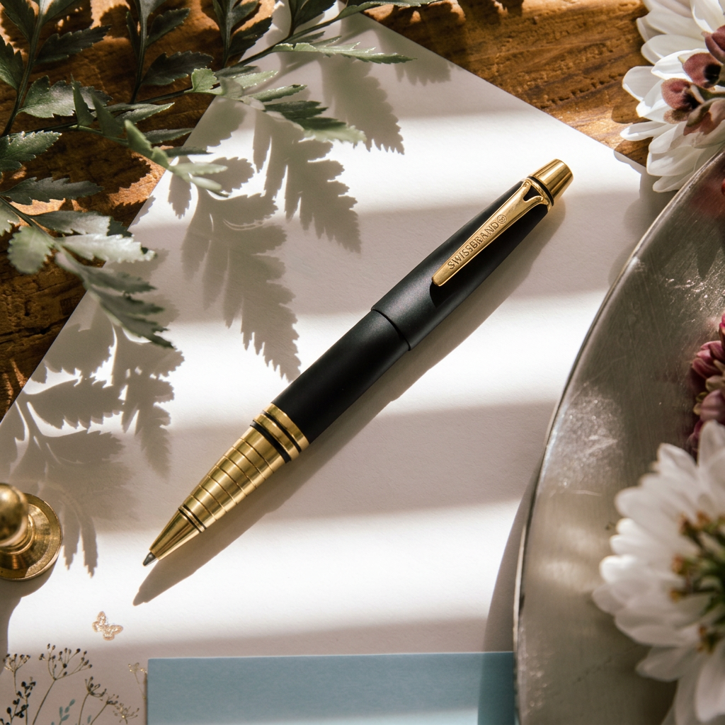 SWISSBRAND Vivid 2533 Matte black gold Ballpoint Pen with gold trim