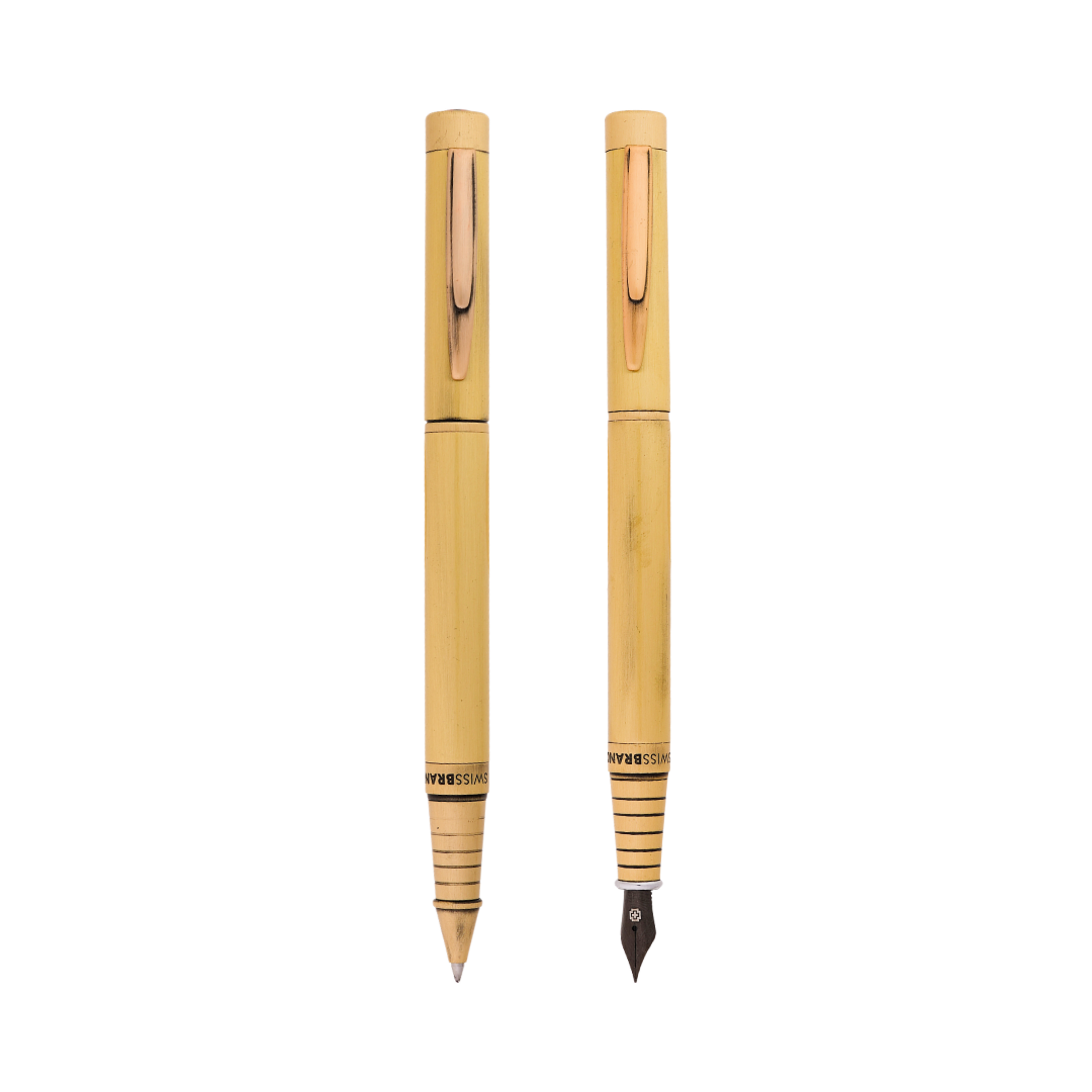 SWISSBRAND Zenith 2508 Matte gold Rollerball & Fountain Pen Set with gold trim