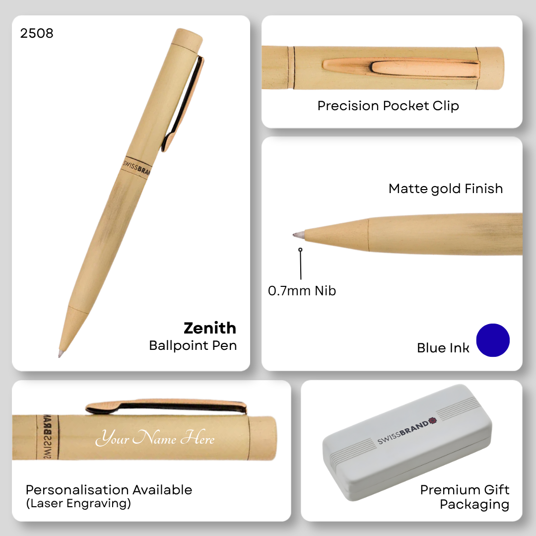 SWISSBRAND Zenith 2508 Matte gold Ballpoint Pen with gold trim