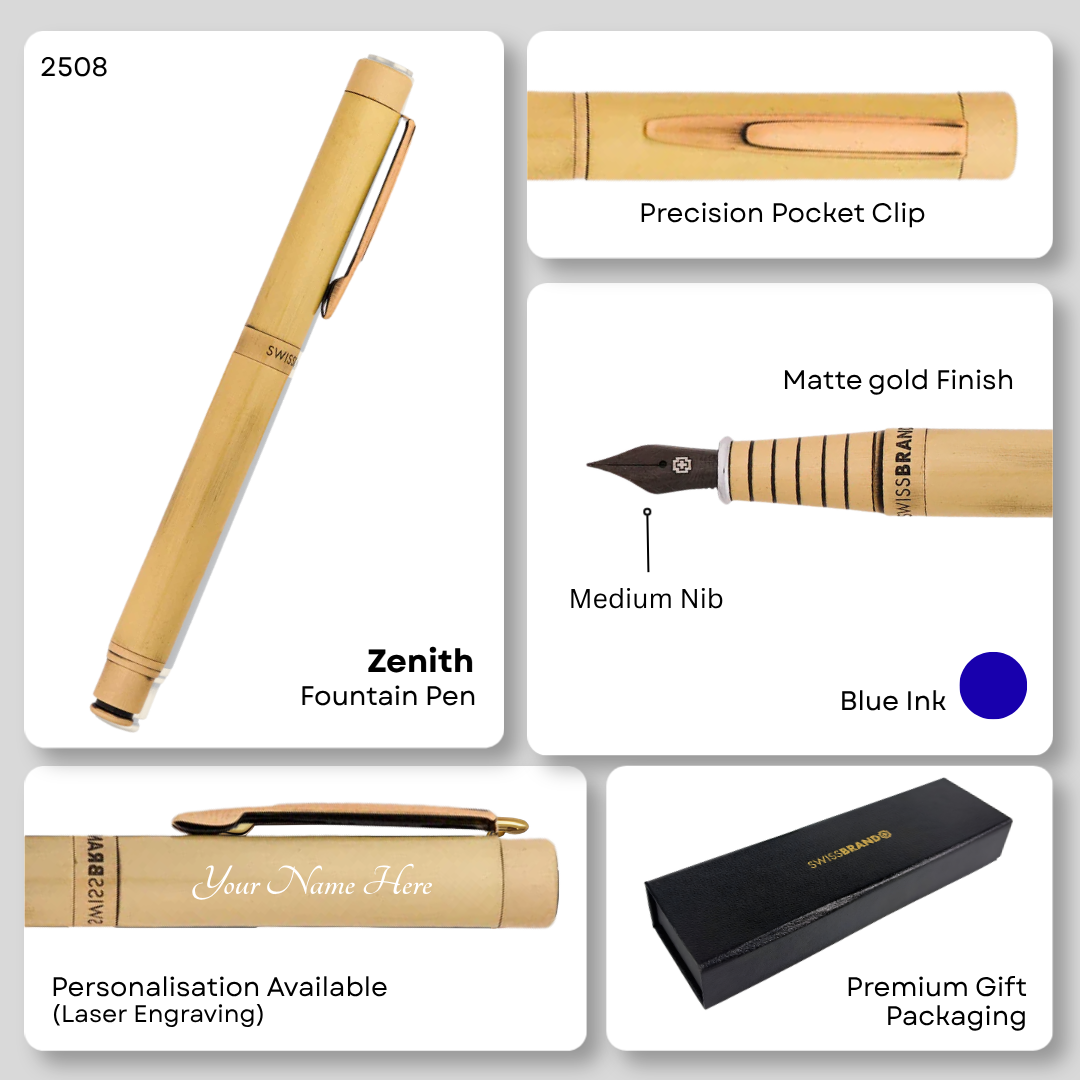SWISSBRAND Zenith 2508 Matte gold Fountain Pen with gold trim