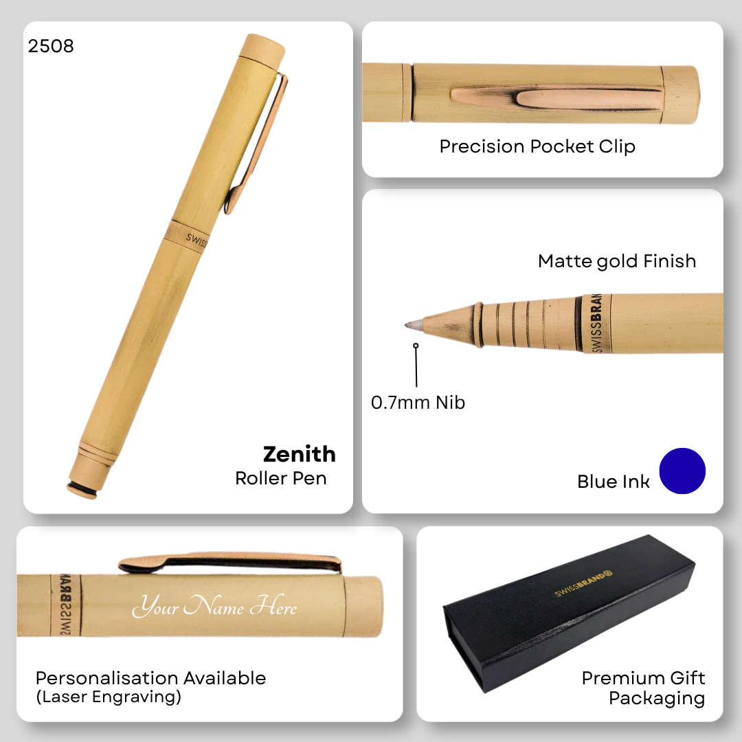SWISSBRAND Zenith 2508 Matte gold Rollerball Pen with gold trim