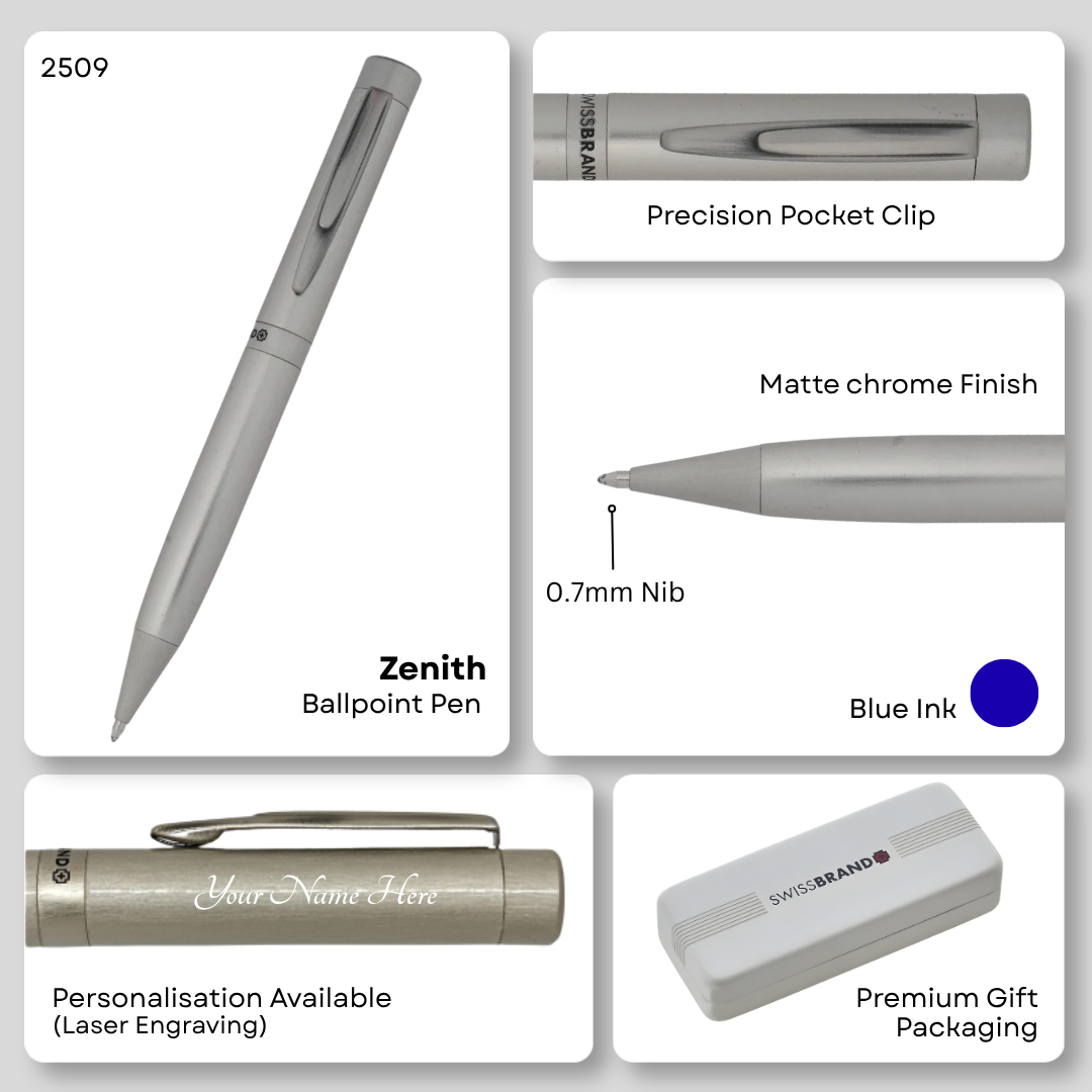 SWISSBRAND Zenith 2509 Matte chrome Ballpoint Pen with chrome trim
